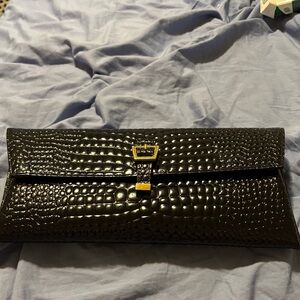 Etienne Aigner Black Clutch with Gold Accents and wallet